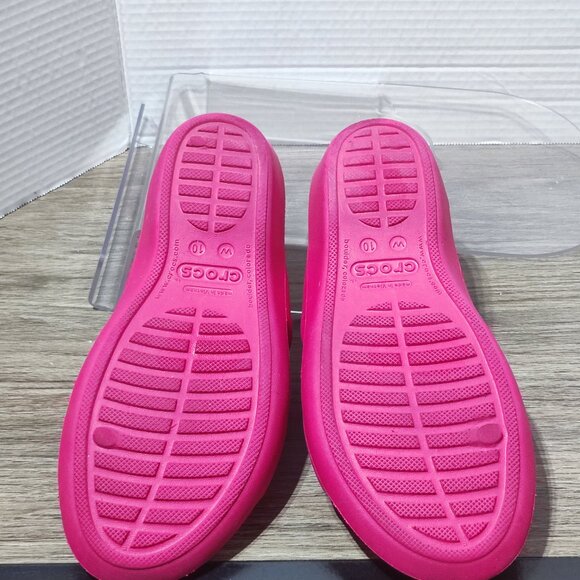 Crocs Low Wedge Slides Size 10 pink white Strappy Slip On Summer Comfort Sandals - Picture 10 of 12